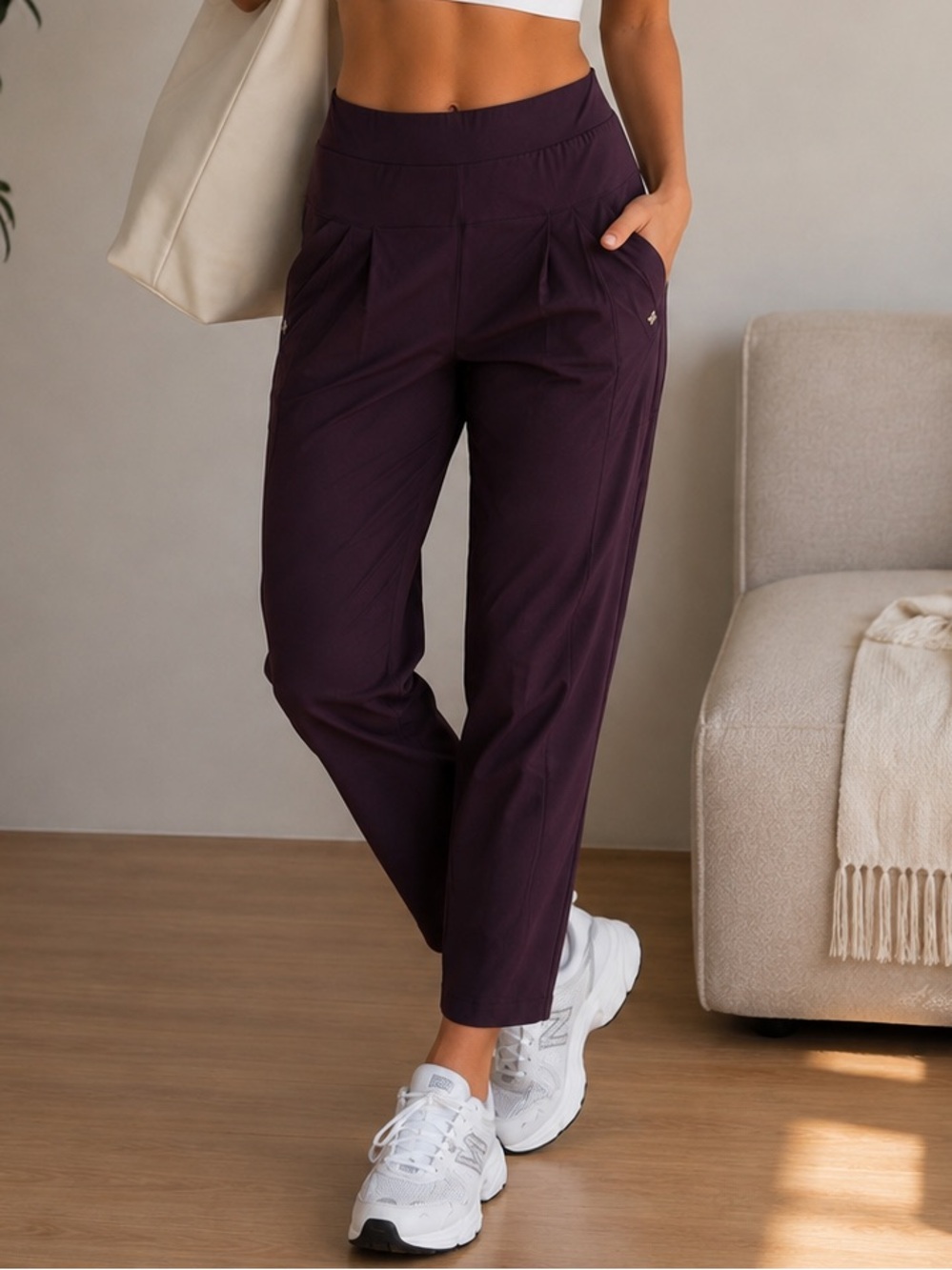 Rafaello Rossi Sport Pants Women Medium Plum Athleisure Luxe Stretch Minimalist